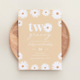 Yellow Boho Daisy Two Groovy 2. Geburtstag Party Einladung