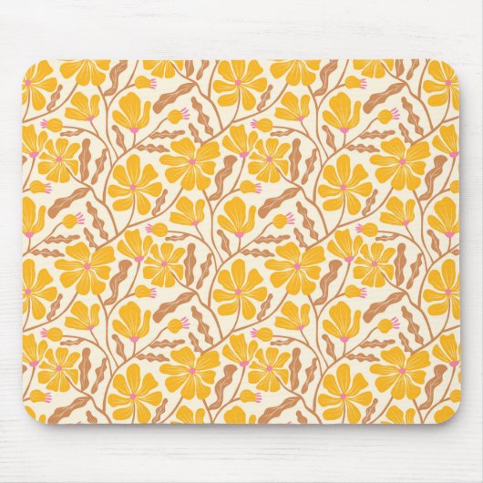 Yellow Boho Floral Pattern Mousepad (Vorne)