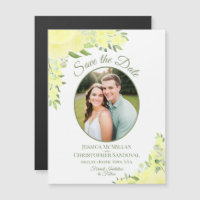 Yellow Boho Floral Save the Date Oval Foto Magnet