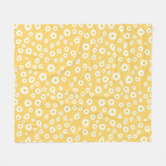 Yellow Boho Spring Daisies Pattern Fleecedecke (Vorderseite (Horizontal))