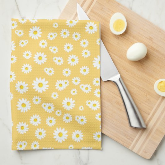 Yellow Boho Spring Daisies Pattern Geschirrtuch (Viertel Falte)