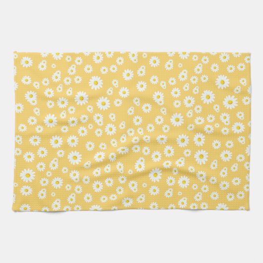 Yellow Boho Spring Daisies Pattern Geschirrtuch (Horizontal)