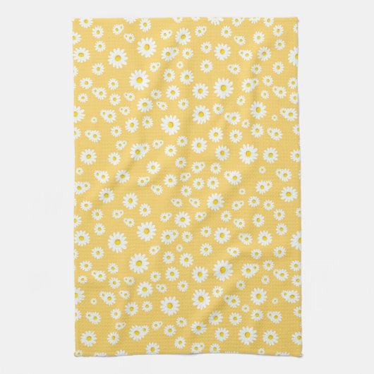 Yellow Boho Spring Daisies Pattern Geschirrtuch (Vertikal)
