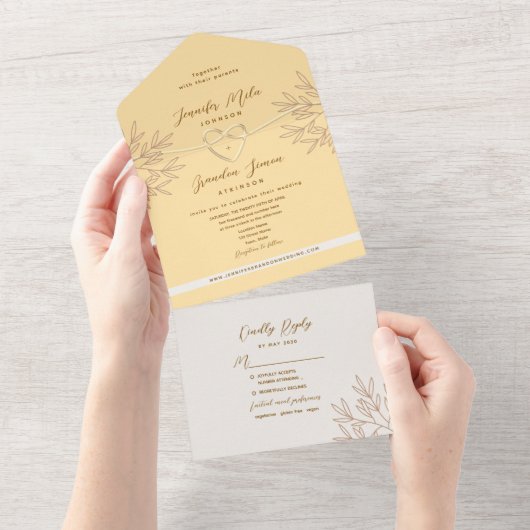 Yellow Boho Wedding All In One Einladung (Abreißen)