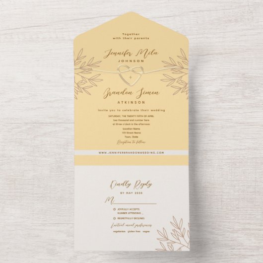 Yellow Boho Wedding All In One Einladung (Innen Boden)