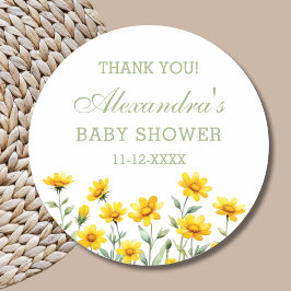 Yellow Boho Wildblume Babydusche Danke Runder Aufkleber