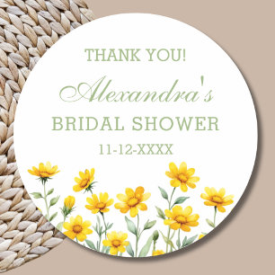 Yellow Boho Wildblume Brautparty Vielen Dank Runder Aufkleber