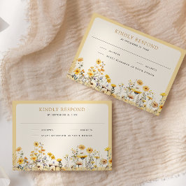 Yellow Boho Wildblume Floral Wedding RSVP Karte