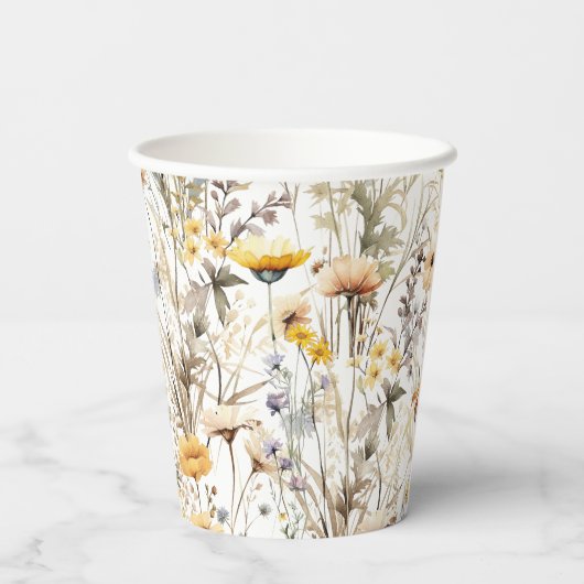 Yellow Boho Wildblume Pappbecher (Rückseite)