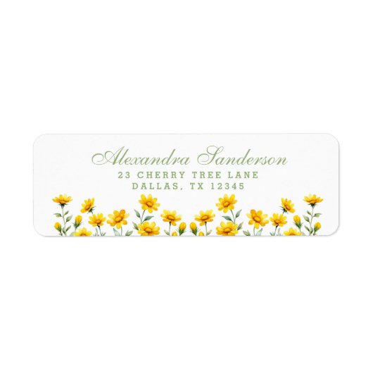 Yellow Boho Wildblume Rücksendeadresse (Vorne)