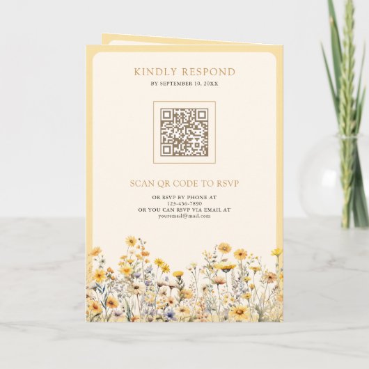 Yellow Boho Wildflower QR Code Wedding Einladung (Rückseite)