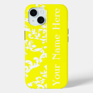 Yellow Bold Damask w/ name @ Emporiomoffa iPhone 15 Hülle