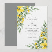 Yellow Botanical Meadow Wedding Einladung (Vorne/Hinten)