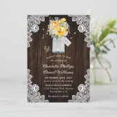 Yellow Botanical Rustic Wood Lace Wedding Einladung (Stehend Vorderseite)