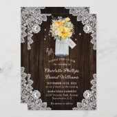 Yellow Botanical Rustic Wood Lace Wedding Einladung (Vorne/Hinten)