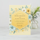 Yellow Botanical Whimsy Wedding Einladung (Stehend Vorderseite)