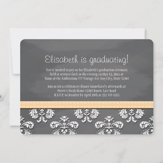 YELLOW Bow Chalkboard Lace Abschluss Ankündigung (Rückseite)