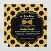 Yellow Bow Krawatte Polka Dots Little Man Baby Dus Einladung (Vorne/Hinten)