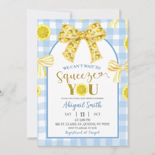 Yellow Bow Lemon Baby Shower Invitation Einladung (Vorderseite)