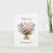 Yellow Bow Moderne Wildblume Bouquet werden Sie se Einladung (Vorderseite)