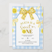 Yellow Bow Sweet 1 Lemon Blue and Yellow Birthday Einladung (Vorderseite)