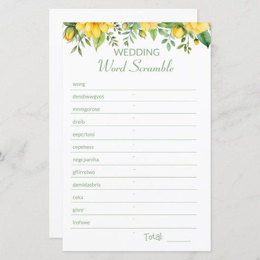 Yellow Brautparty Word Scramble Game (Vorne/Hinten)