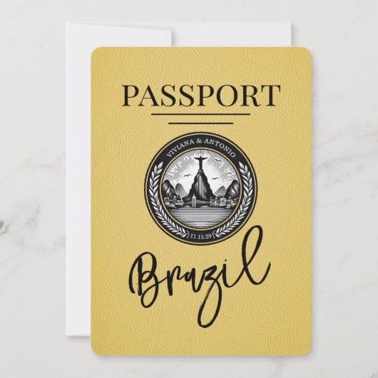 Yellow Brazil Passport Wedding Einladung (Rückseite)