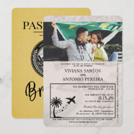 Yellow Brazil Passport Wedding Einladung