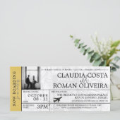 Yellow Brazil Wedding Boarding Pass Einladung (Stehend Vorderseite)