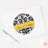 Yellow Bride Groom Damask Hochzeitssemble-Siegel Runder Aufkleber (Umschlag)