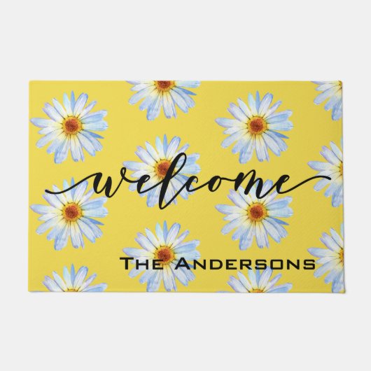 Yellow Bright Daisy Trendy Willkommen Personalisie Fußmatte (Vorderseite)