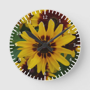 Yellow Brown-Blume Runde Wanduhr