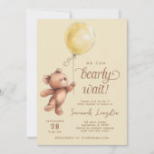 Yellow Brown Gender Neutral Teddy Bear Baby Dusche Einladung (Vorderseite)