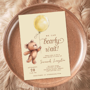 Yellow Brown Gender Neutral Teddy Bear Baby Dusche Einladung
