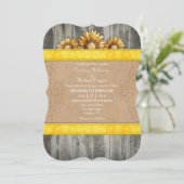 Yellow Brown Rustic Sunflower Wedite Einladung (Stehend Vorderseite)