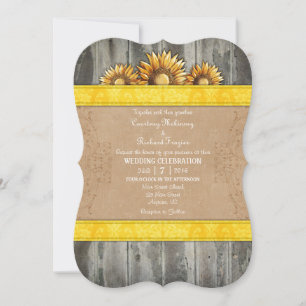 Yellow Brown Rustic Sunflower Wedite Einladung