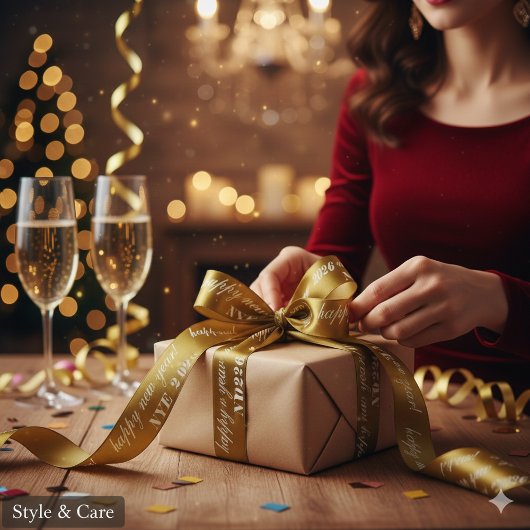 Yellow Brown Satin Ribbon Design New Years Eve Sty Satinband