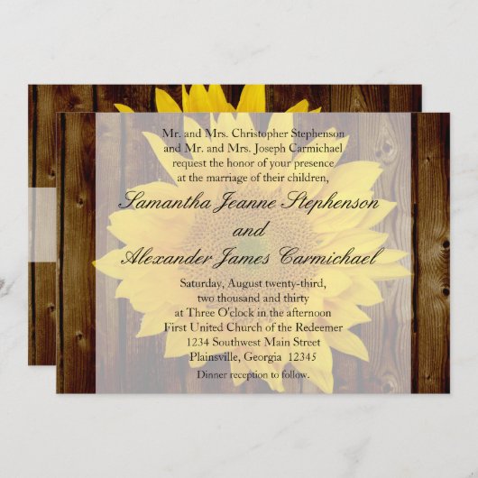 Yellow Brown Spate Summer Sunflower Wedge Einladung (Vorne/Hinten)