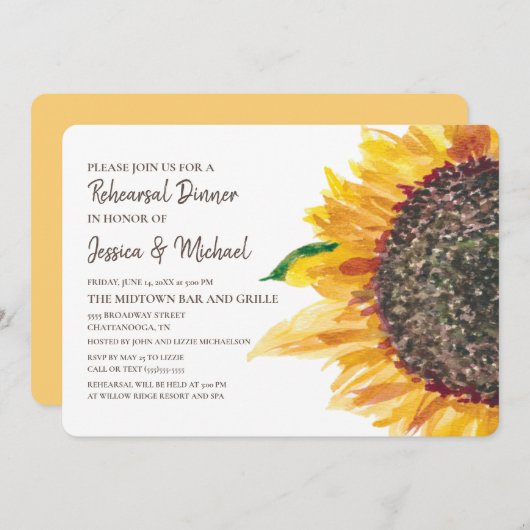 Yellow Brown Sunflower Boho White Probe Einladung (Vorne/Hinten)