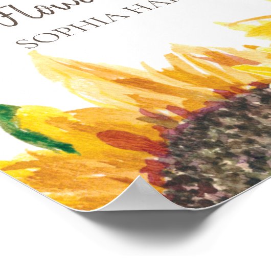 Yellow Brown Sunflower White Boho Wedding Party Poster (Ecke)
