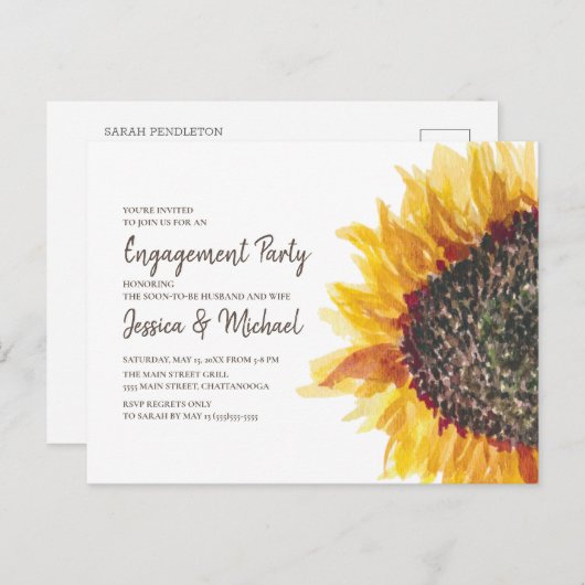 Yellow Brown White Sunflower Boho Engagement Party Postkarte (Vorne/Hinten)