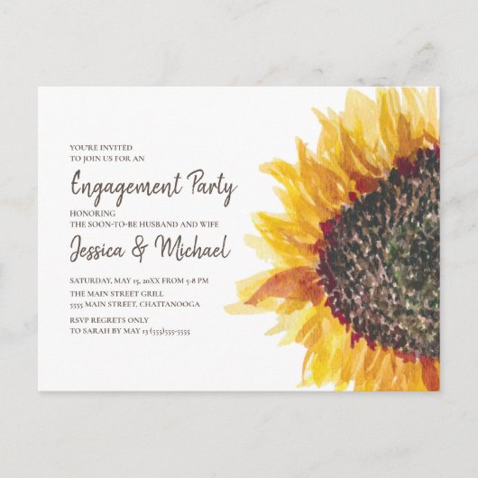 Yellow Brown White Sunflower Boho Engagement Party Postkarte (Vorderseite)