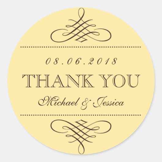 Yellow Brown Wirbel Ornament Wedding Stickers (Vorderseite)