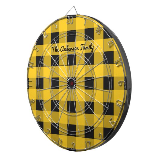 Yellow Buffalo Kariert Rustikaler Karo Gemustert C Dartscheibe (Vorderseite rechts)
