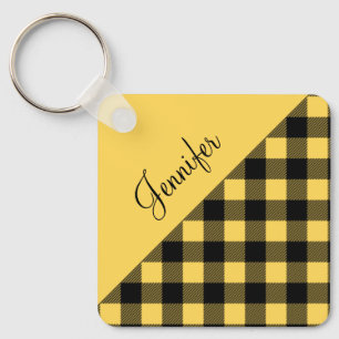 Yellow Buffalo Karierter Karo Muster Name Schlüsselanhänger