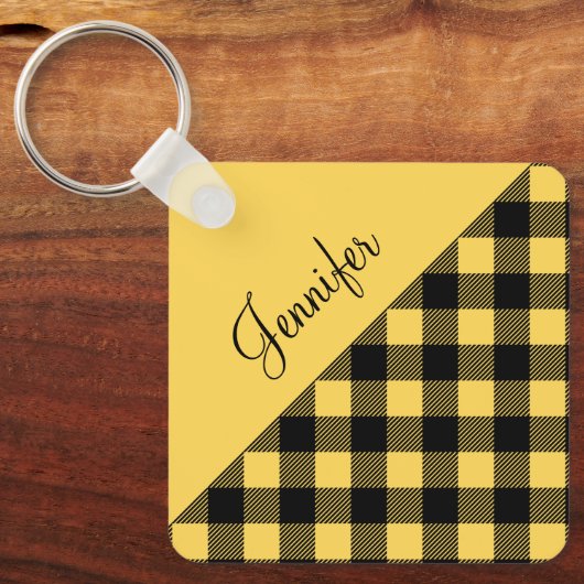 Yellow Buffalo Karierter Karo Muster Name Schlüsselanhänger (Vorderseite)