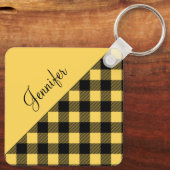 Yellow Buffalo Karierter Karo Muster Name Schlüsselanhänger (Rückseite)