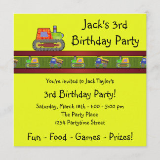 Yellow Bulldozer Boy 3. Geburtstags-Party Einladun Einladung