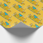 Yellow Bulldozer Wrapping Paper Construction Theme Geschenkpapier (Ecke)
