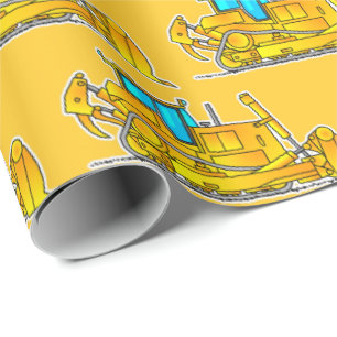 Yellow Bulldozer Wrapping Paper Construction Theme Geschenkpapier